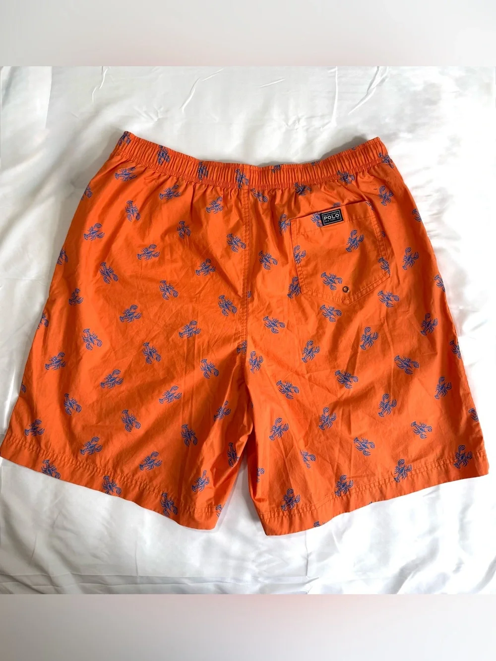 Polo Ralph Lauren Swim Trunks Orange Blue Lobster Print Mesh Lined Mens XL